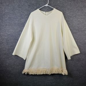 Aeron Shift Dress Womens 4 Ivory Fringe Tassel Boho Chic Long Sleeve Stretch
